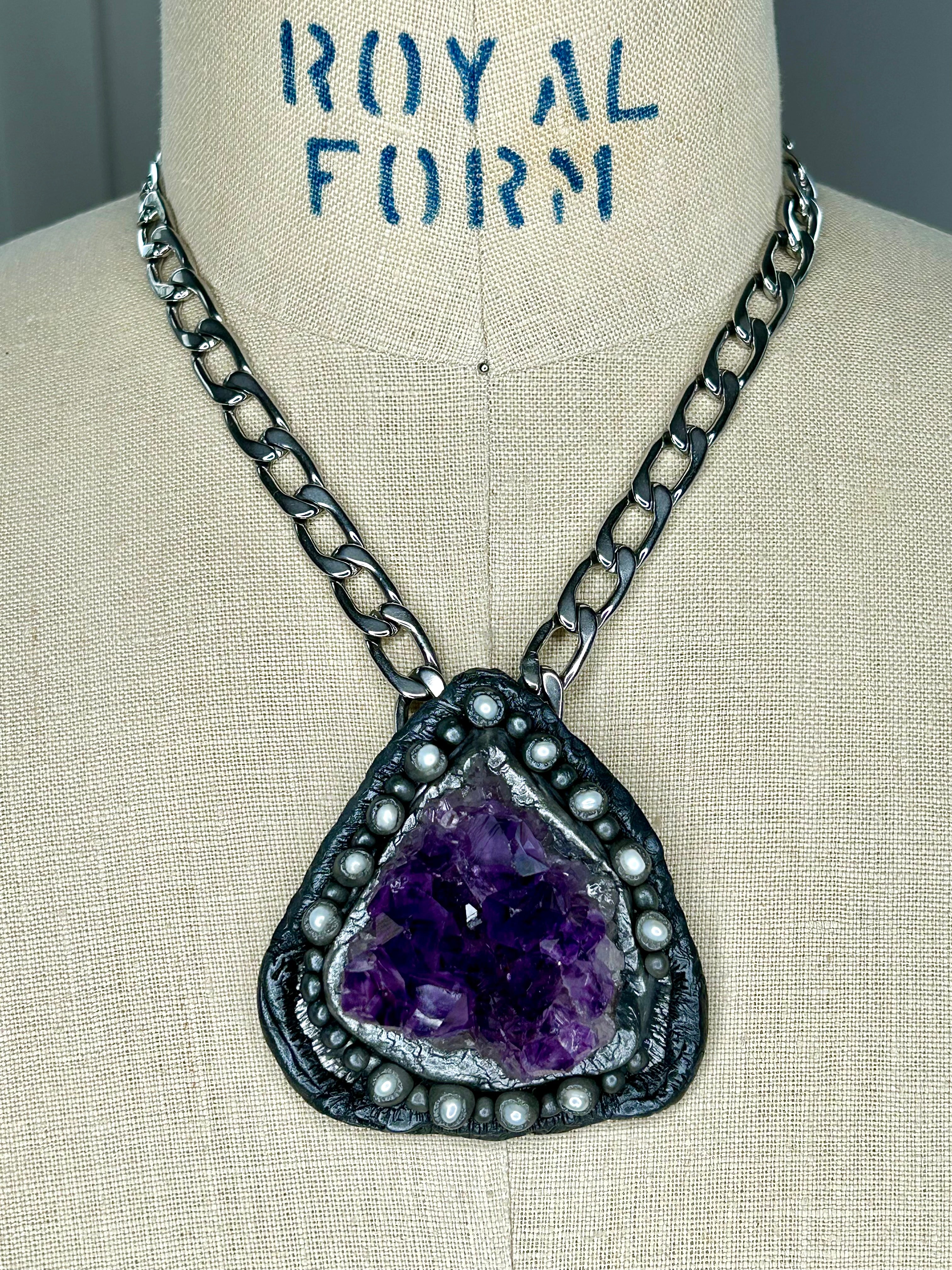 Amethyst Pearl Amulet #35