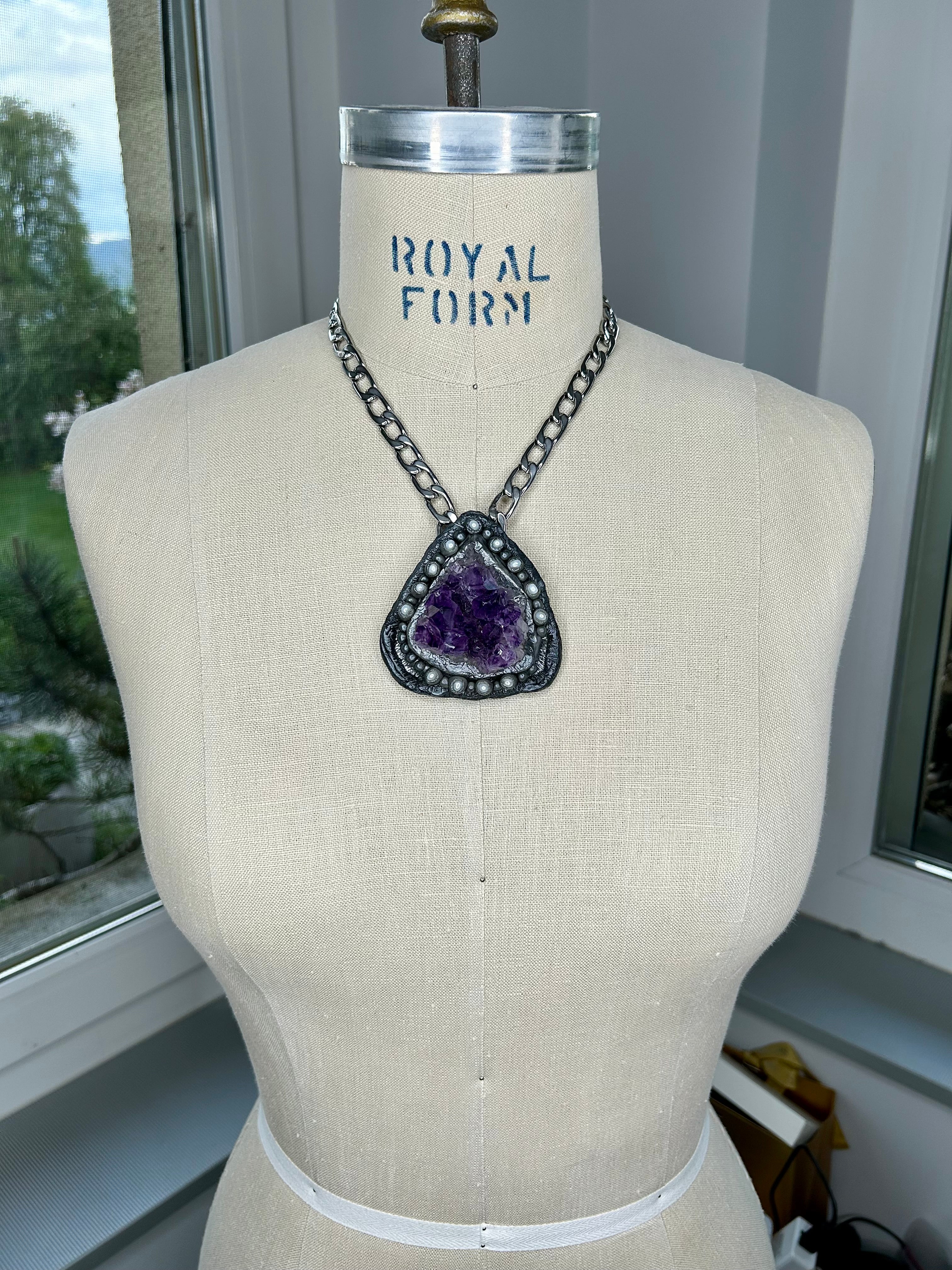 Amethyst Pearl Amulet #35