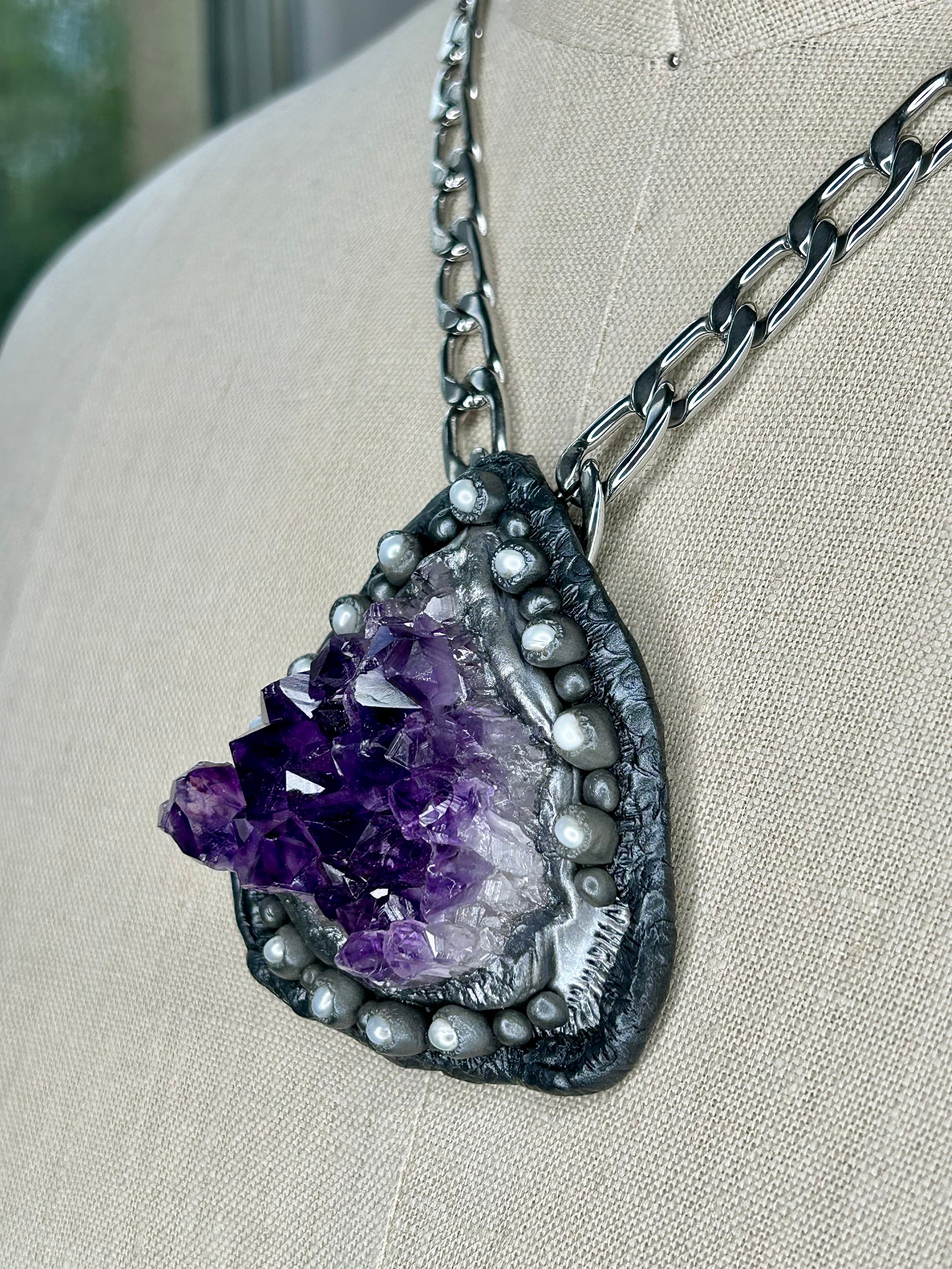 Amethyst Pearl Amulet #35